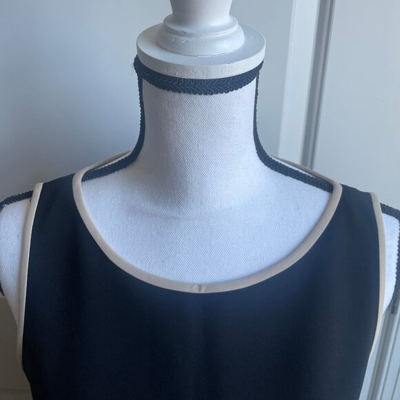 Ann Taylor Black Sleeveless Sheath Dress with White Trim - Picture 5 of 7